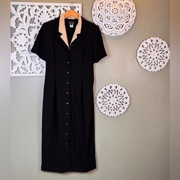 Miss Dorby Vintage Removeable Collar Black Dress Shoulder Pads Buttons 14 Sheath - Picture 1 of 10